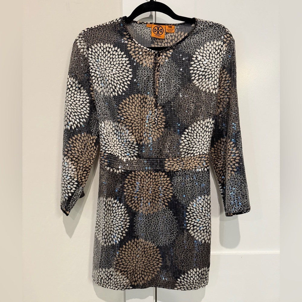 TORY BURCH Sequined Silk Dress With Pinhole Detail Size 2 cocktail party luxury